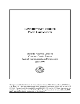 Long Distance Carrier Code Assignments