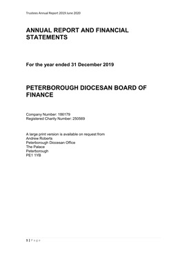 Annual Report and Financial Statements Peterborough Diocesan Board of Finance