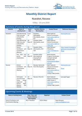 Monthly District Report