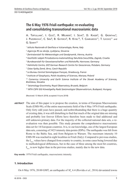 The 6 May 1976 Friuli Earthquake: Re-Evaluating and Consolidating Transnational Macroseismic Data