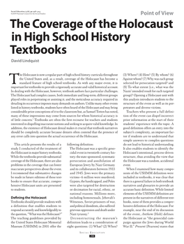 The Coverage of the Holocaust in High School History Textbooks David Lindquist