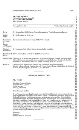 Senate Journal-1St Day-January 12, 2011 Page 1 SENATE JOURNAL 1