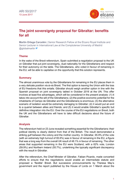 The Joint Sovereignty Proposal for Gibraltar: Benefits for All