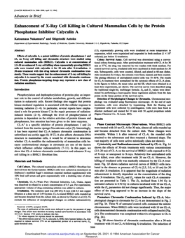 Enhancement of X-Ray Cell Killing in Cultured Mammalian Cells by the Protein Phosphatase Inhibitor Calyculin A