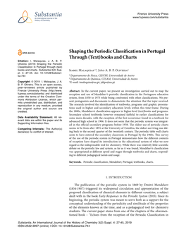 Shaping the Periodic Classification in Portugal Through (Text)Books and Charts Citation: I