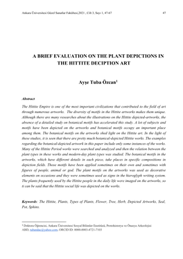 A Brief Evaluation on the Plant Depictions in the Hittite Deciption Art