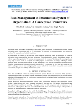 Risk Management in Information System of Organisation: a Conceptual Framework