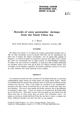 Records of Some Pontoniine Shrimps from the South China Sea