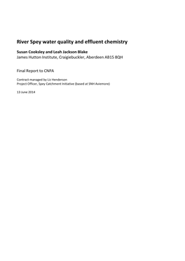 River Spey Water Quality and Effluent Chemistry