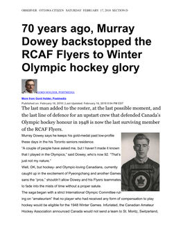 70 Years Ago, Murray Dowey Backstopped the RCAF Flyers to Winter Olympic Hockey Glory