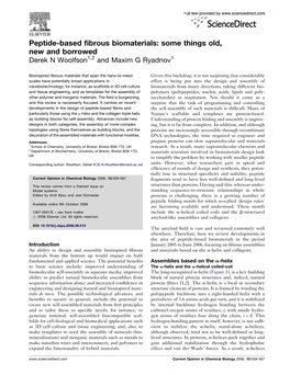 Peptide-Based Fibrous Biomaterials: Some Things Old, New and Borrowed Woolfson and Ryadnov 561