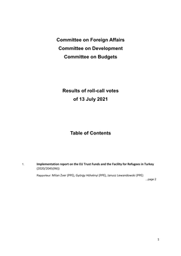 Committee on Foreign Affairs Committee on Development Committee on Budgets