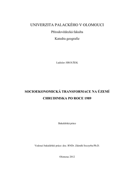 UNIVERZITA PALACKÉHO V OLOMOUCI Přírodovědecká Fakulta Katedra Geografie