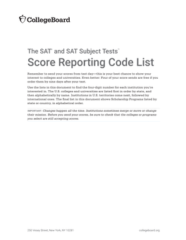 The SAT and SAT Subject Tests Score Reporting Code List
