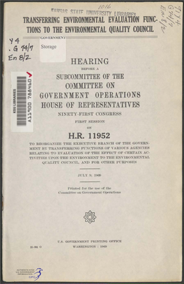 Transferring Environmental Evaluation Func Tions to the Environmental Quality Council H.R. 11952