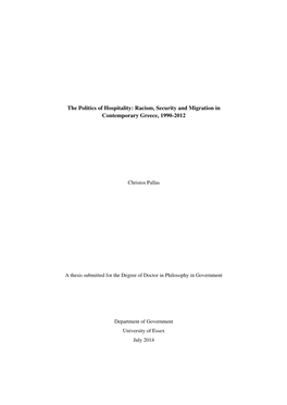 The Politics of Hospitality: Racism, Security and Migration in Contemporary Greece, 19902012