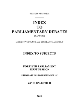 Index to Parliamentary Debates (Hansard)