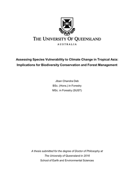 Assessing Species Vulnerability to Climate Change in Tropical Asia: Implications for Biodiversity Conservation and Forest Management