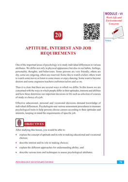 Aptitude, Interest and Job Requirements MODULE - VI Work Life and Environmental Concerns