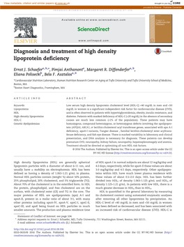 Diagnosis and Treatment of High Density Lipoprotein Deficiency