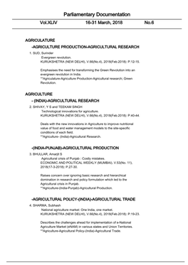 Parliamentary Documentation Vol.XLIV 16-31 March, 2018 No.6