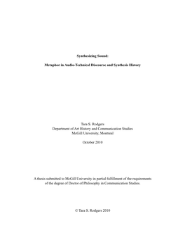 Synthesizing Sound: Metaphor in Audio-Technical Discourse And