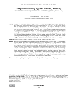 First Grammatical Encoding of Japanese Politeness (17Th Century) a Primeira Codificação Gramatical Da Cortesia Do Japonês (Século XVII)