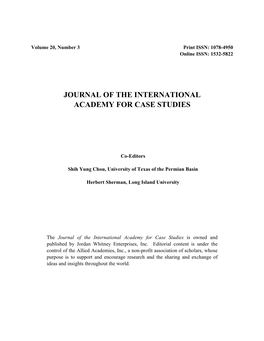 Journal of the International Academy for Case Studies