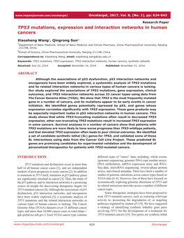 TP53 Mutations, Expression and Interaction Networks in Human Cancers