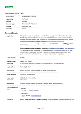 Datasheet: VPA00481 Product Details