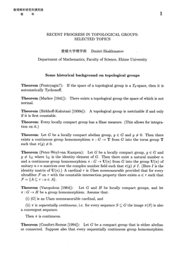 Recent Progress in Topological Groups: Selected Topics