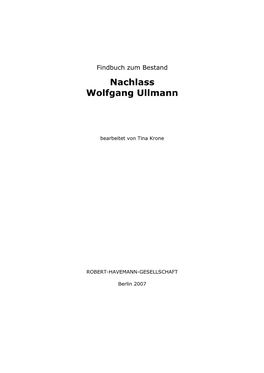 Nachlass Wolfgang Ullmann