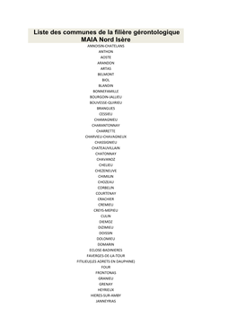 Liste Des Communes De La Filière Gérontologique MAIA Nord Isère