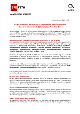 COMMUNIQUÉ DE PRESSE SFR FTTH Présente Les Avancées Du