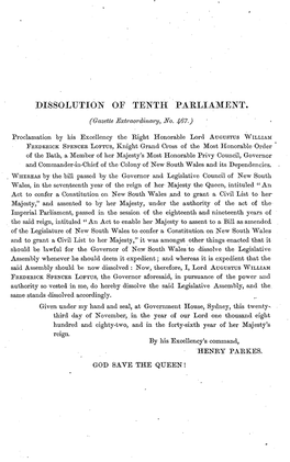 DISSOLUTION of TENTH PARLIAJ\Ient