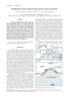 Identification of Grape Cultivars from Liguria (North-Western Italy)