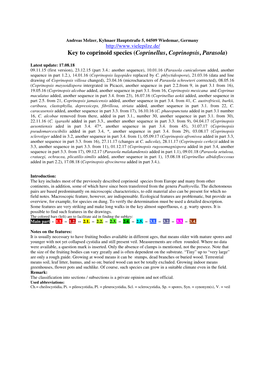 Key to Coprinoid Species (Coprinellus, Coprinopsis, Parasola)