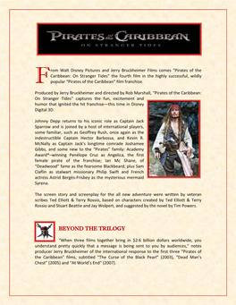 On Stranger Tides” the Fourth Film in the Highly Successful, Wildly F Popular “Pirates of the Caribbean” Film Franchise
