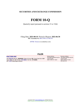 KALTURA INC Form 10-Q Quarterly Report Filed 2021-08-19
