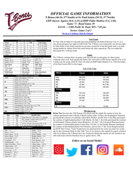 OFFICIAL GAME INFORMATION T-Bones (46-24, 2Nd South) at St