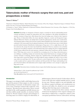 Tuberculosis: Mother of Thoracic Surgery Then and Now, Past and Prospectives: a Review