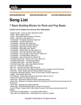 Song List 7 Basic Building Blocks for Rock and Pop Beats