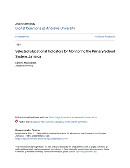 Selected Educational Indicators for Monitoring the Primary-School System, Jamaica