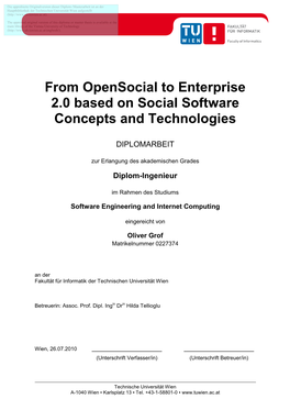 From Opensocial to Enterprise 2.0 Based on Social Software Concepts and Technologies