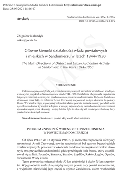 Główne Kierunki Działalności Władz Powiatowych I Miejskich W Sandomierzu W Latach 1944–1950