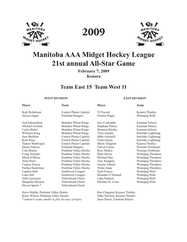 2009 Manitoba AAA Midget Hockey League 21St Annual All-Star Game