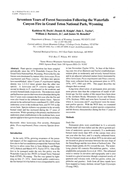 Seventeen Years of Forest Succession Following the Waterfalls Canyon Fire in Grand Teton National Park, Wyoming
