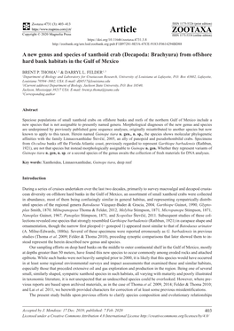 A New Genus and Species of Xanthoid Crab (Decapoda: Brachyura) from Offshore Hard Bank Habitats in the Gulf of Mexico