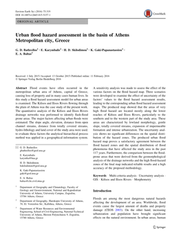 Urban Flood Hazard Assessment in the Basin of Athens