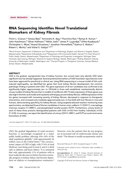 RNA Sequencing Identifies Novel Translational Biomarkers of Kidney